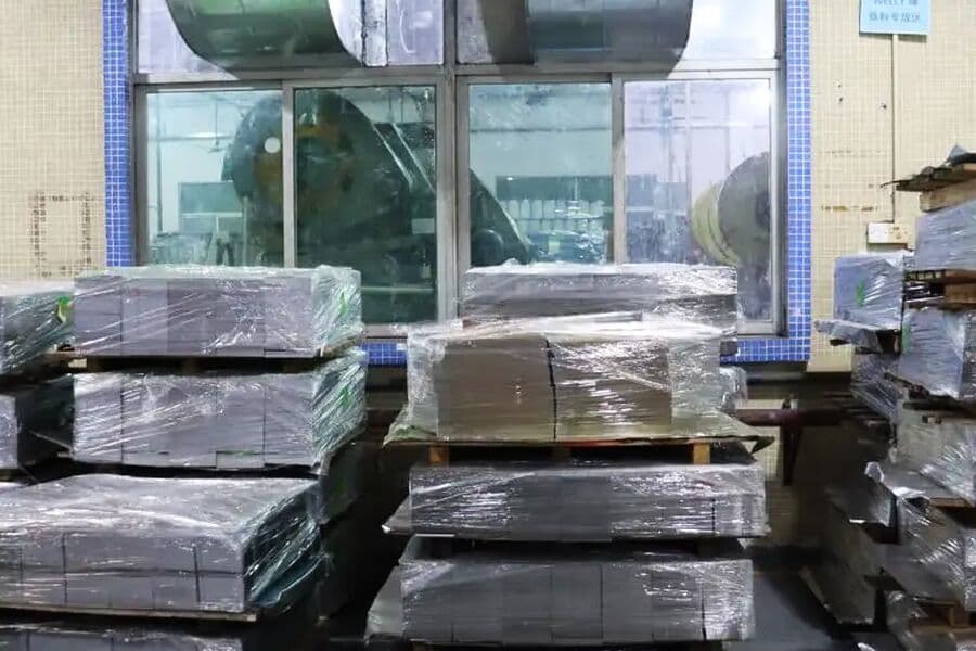Sheet stock staged before production in the factory network